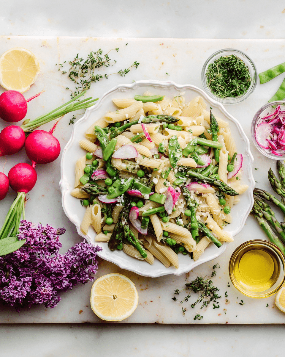 Vibrant Spring Vegetable Pasta with Chive Blossoms