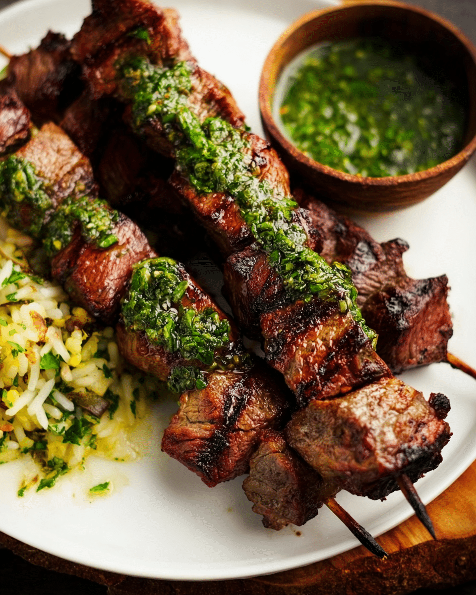 Juicy Argentinian Beef Skewers with Fresh Chimichurri