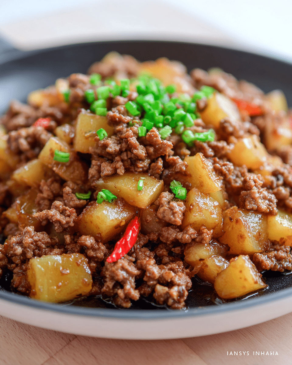 Savory Filipino Ground Pork with Oyster Sauce and Crispy Potatoes