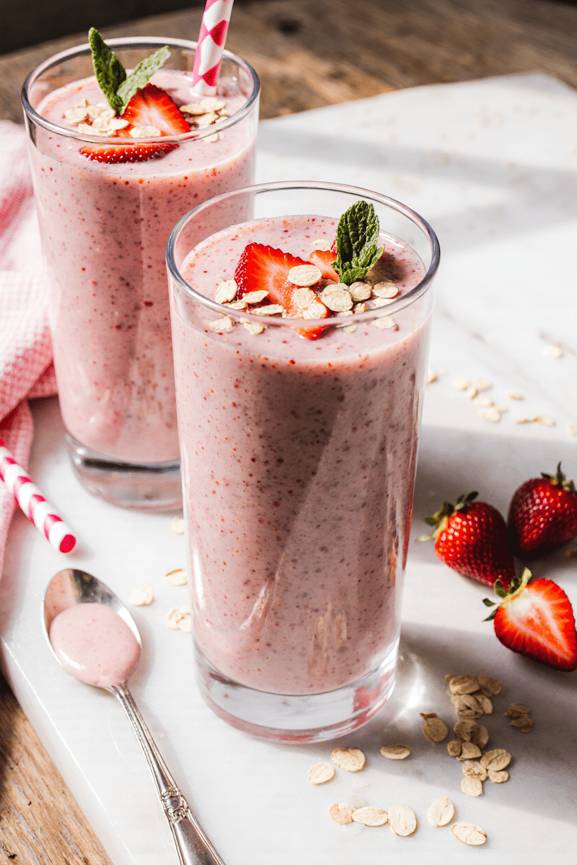 Creamy Strawberry Almond Oat Breakfast Smoothie