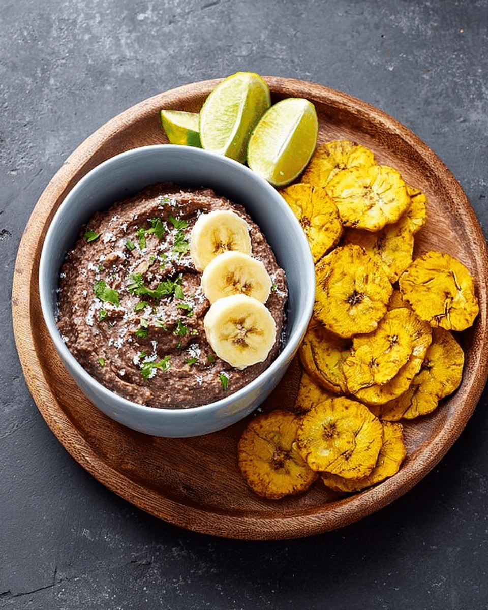 Creamy Cuban Black Bean Dip Served with Crispy Plantain Chips
