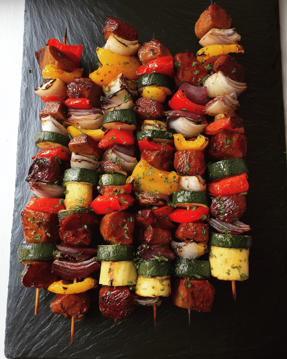 Spicy-Sweet Firecracker Chicken and Veggie Skewers