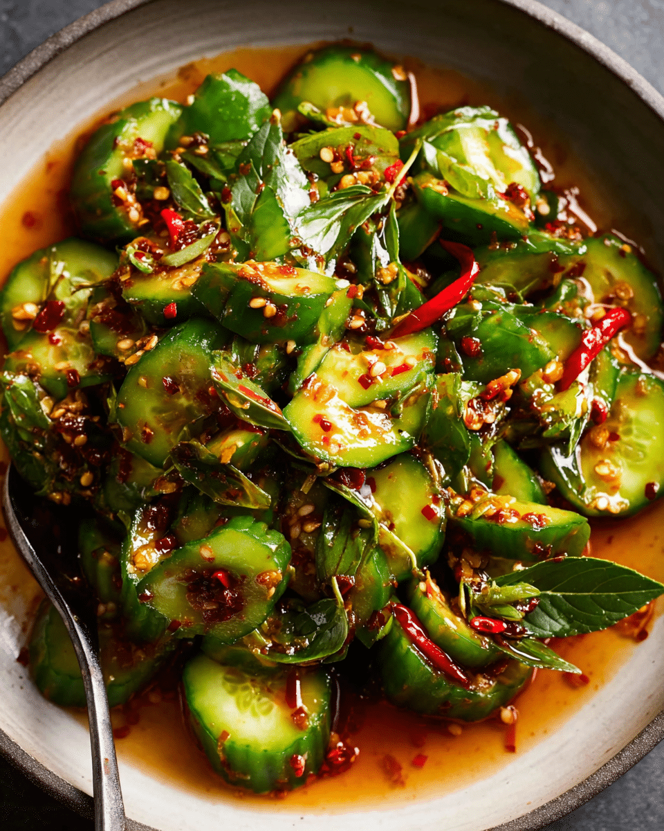 Refreshing Smashed Cucumbers with Fiery Chilli Crisp