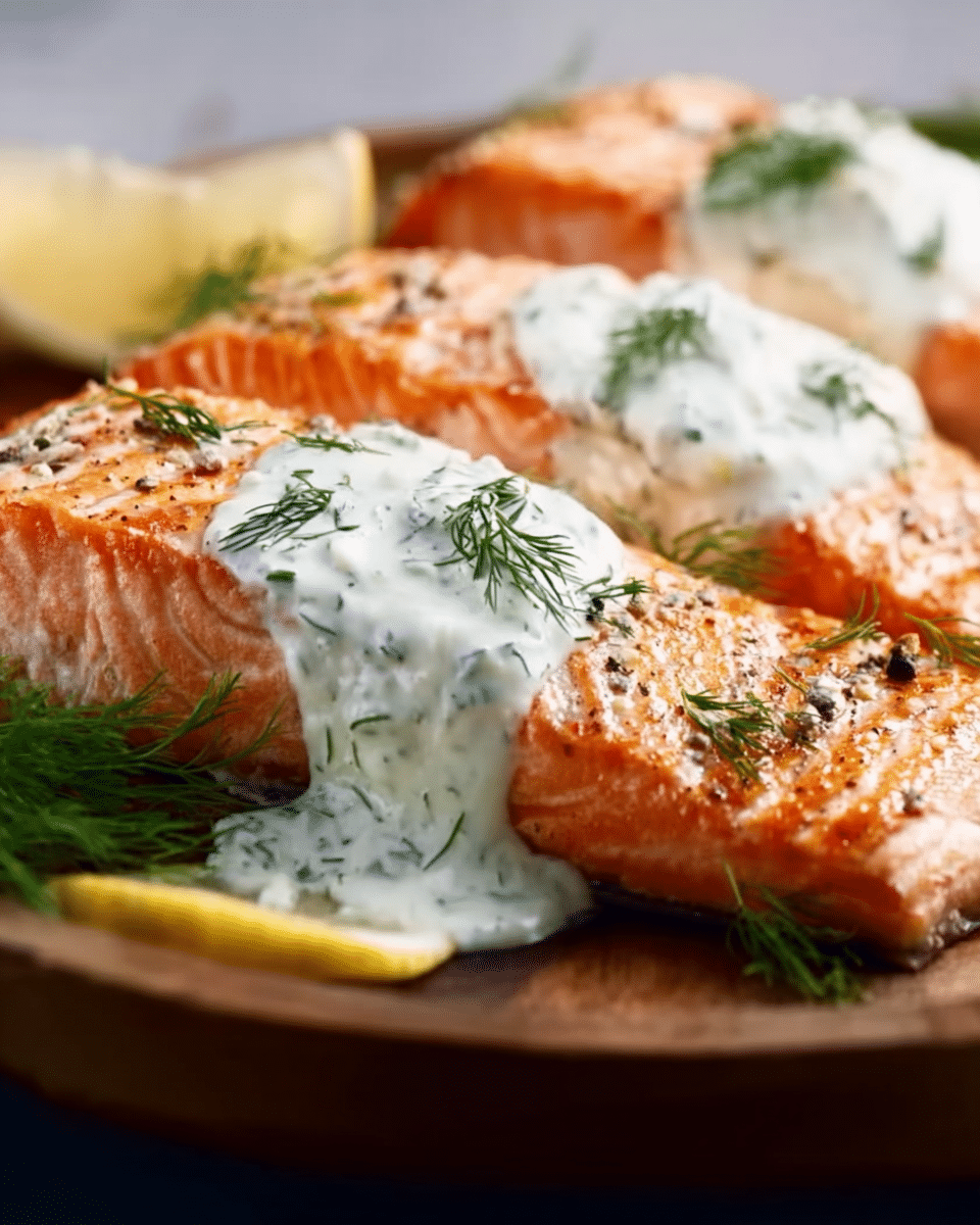 Oven-Roasted Norwegian Salmon with Creamy Dill Yogurt Drizzle
