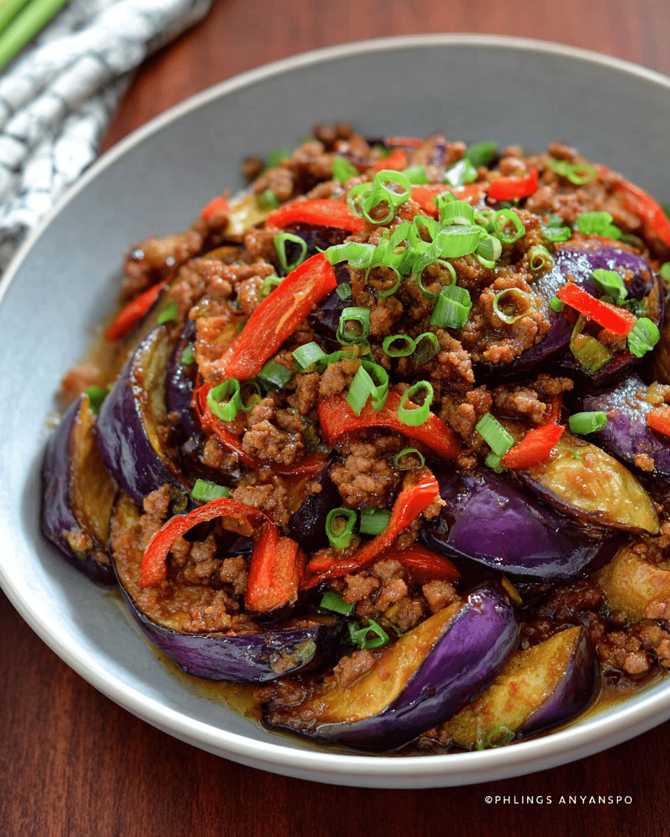 Savory Eggplant Stir-Fry with Pork and Bell Peppers in Oyster Glaze