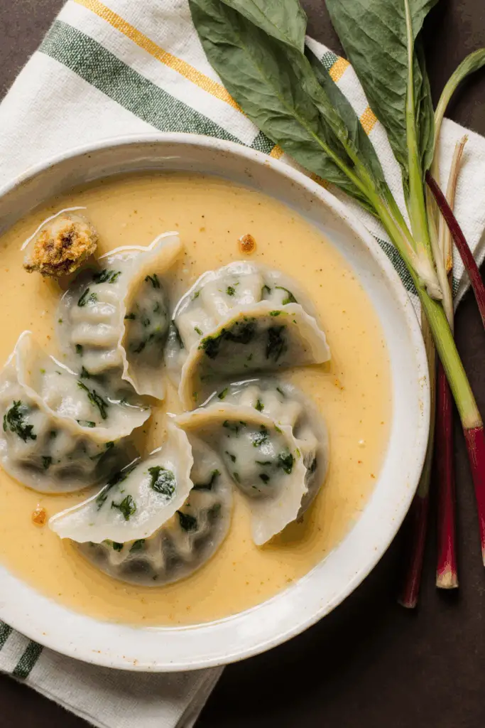 Savory Dumplings with Wild Ramps, Swiss Chard, and Mushrooms