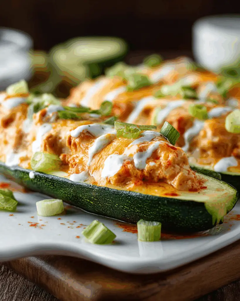 Cheesy Buffalo Chicken-Stuffed Zucchini Boats with Ranch Drizzle