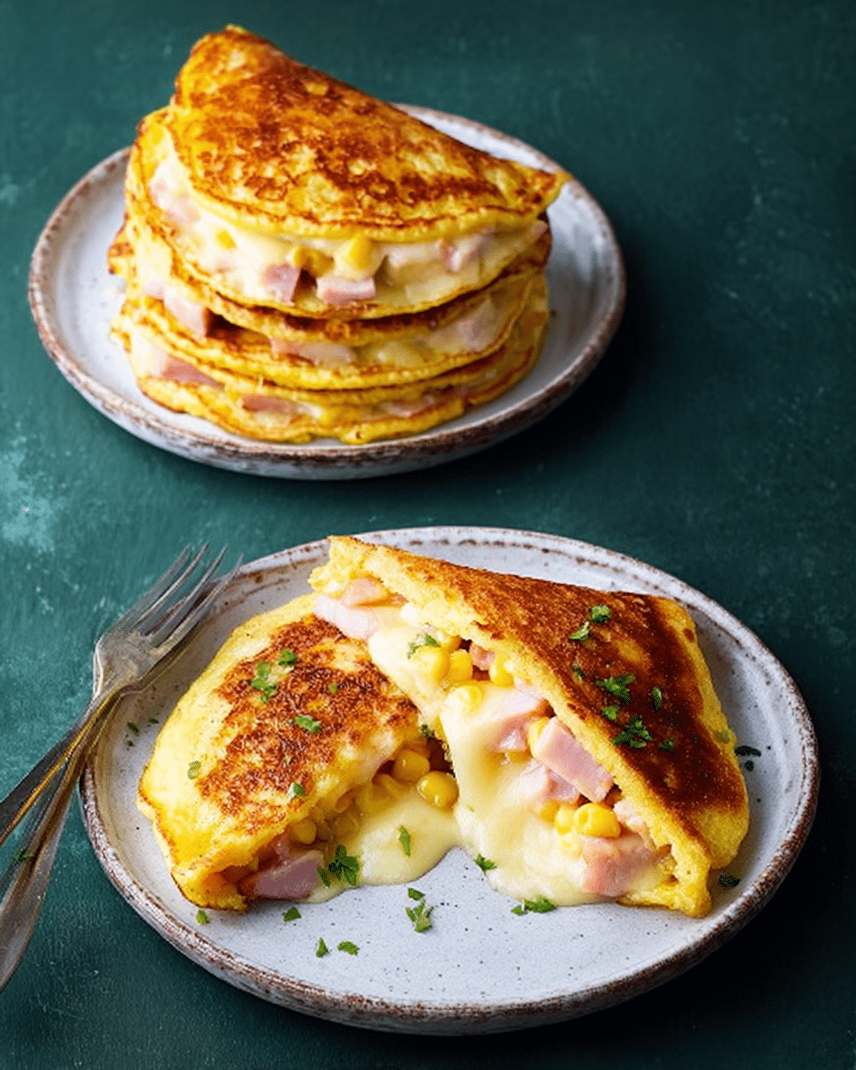 Golden Arepas Rellenas with Melty Ham and Cheese