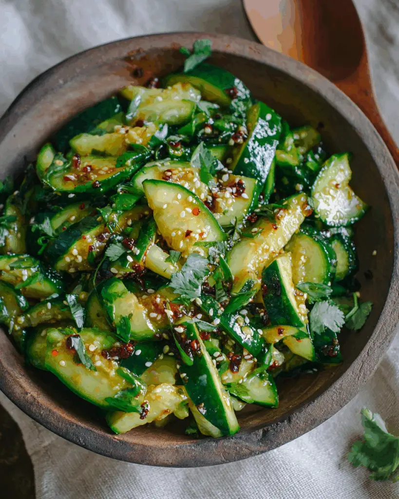 Crisp & Refreshing Smashed Cucumber Salad with Garlic & Sesame