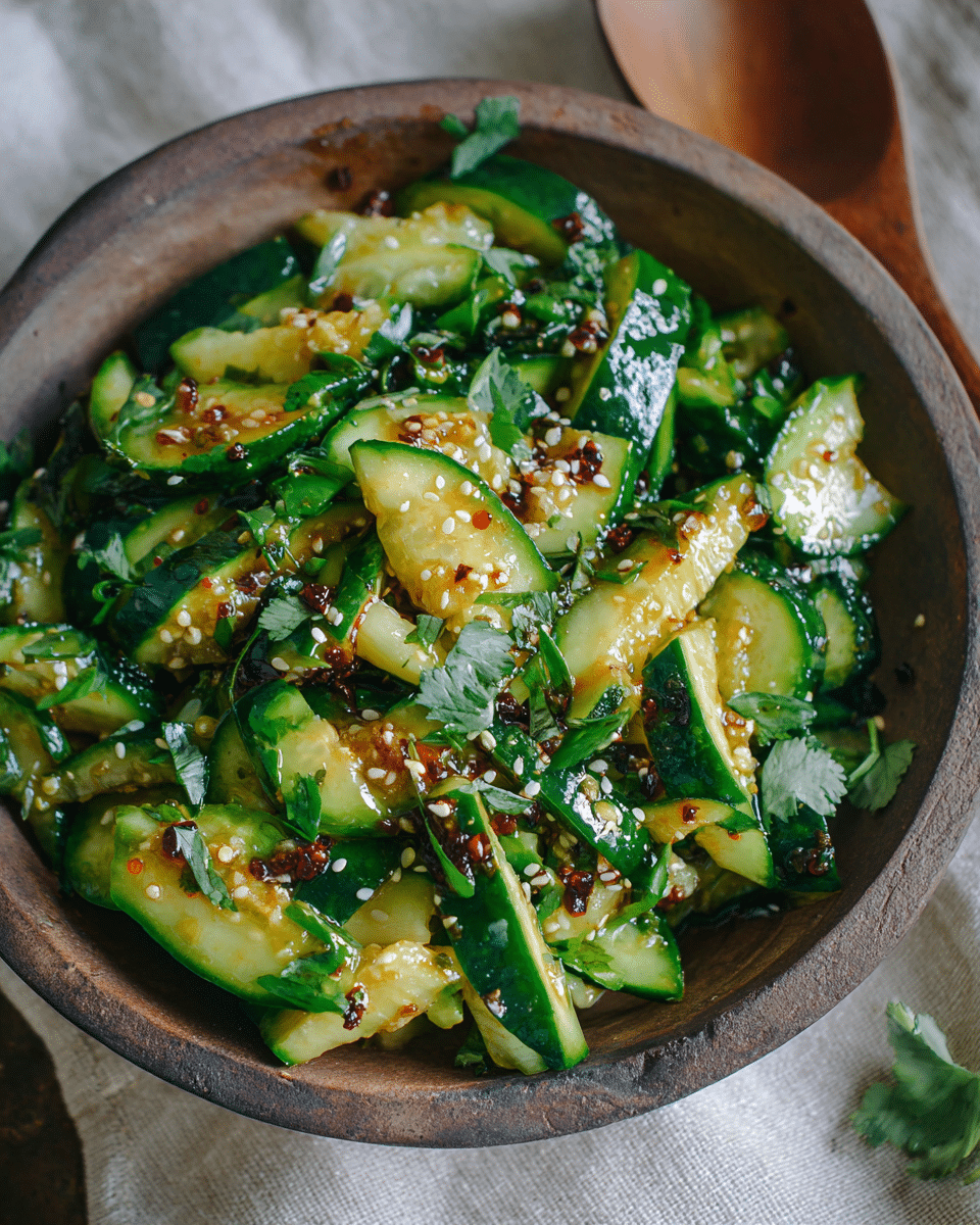 Crisp & Refreshing Smashed Cucumber Salad with Garlic & Sesame