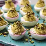 Elegant Deviled Eggs with Mortadella-Ricotta Mousse and Pistachio Crumble