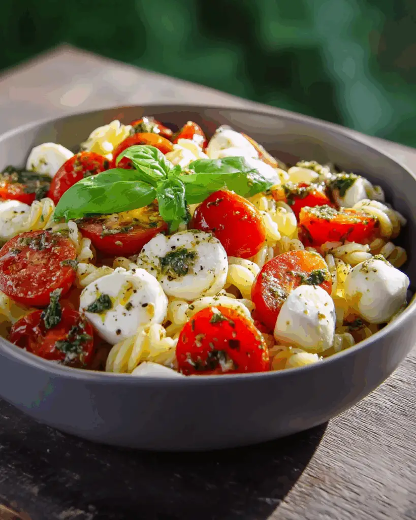 Vibrant Pesto Pasta with Fresh Caprese and Basil