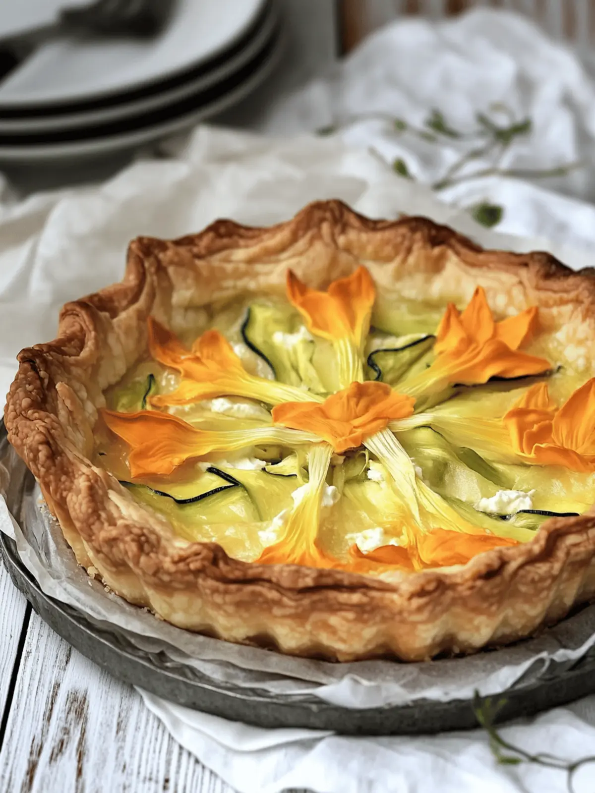Zucchini Blossom and Ricotta Tart