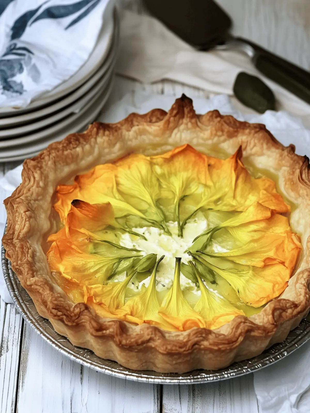 Zucchini Blossom and Ricotta Tart