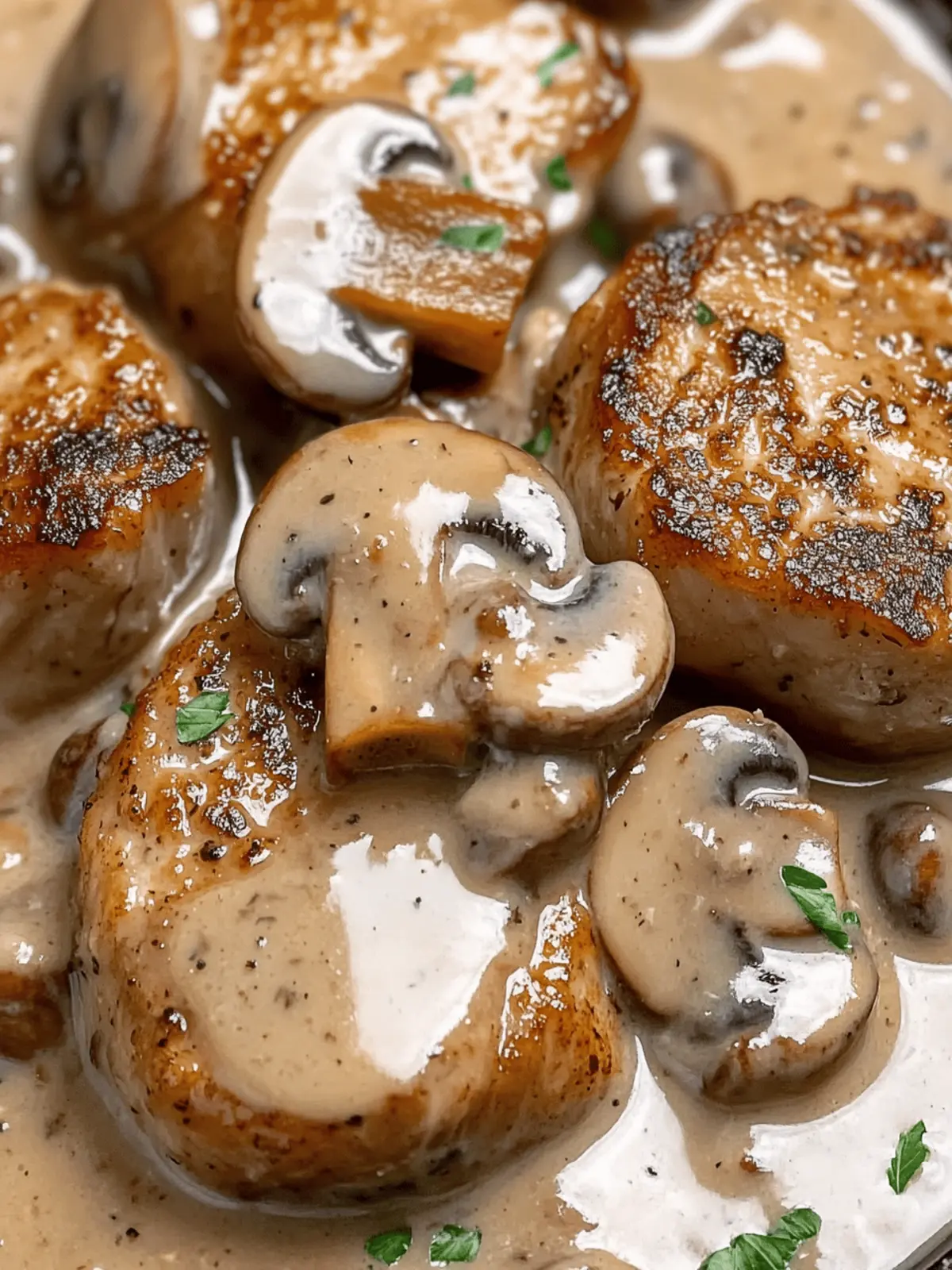 Juicy Pork Chops Bathed in Creamy Garlic Mushroom Gravy