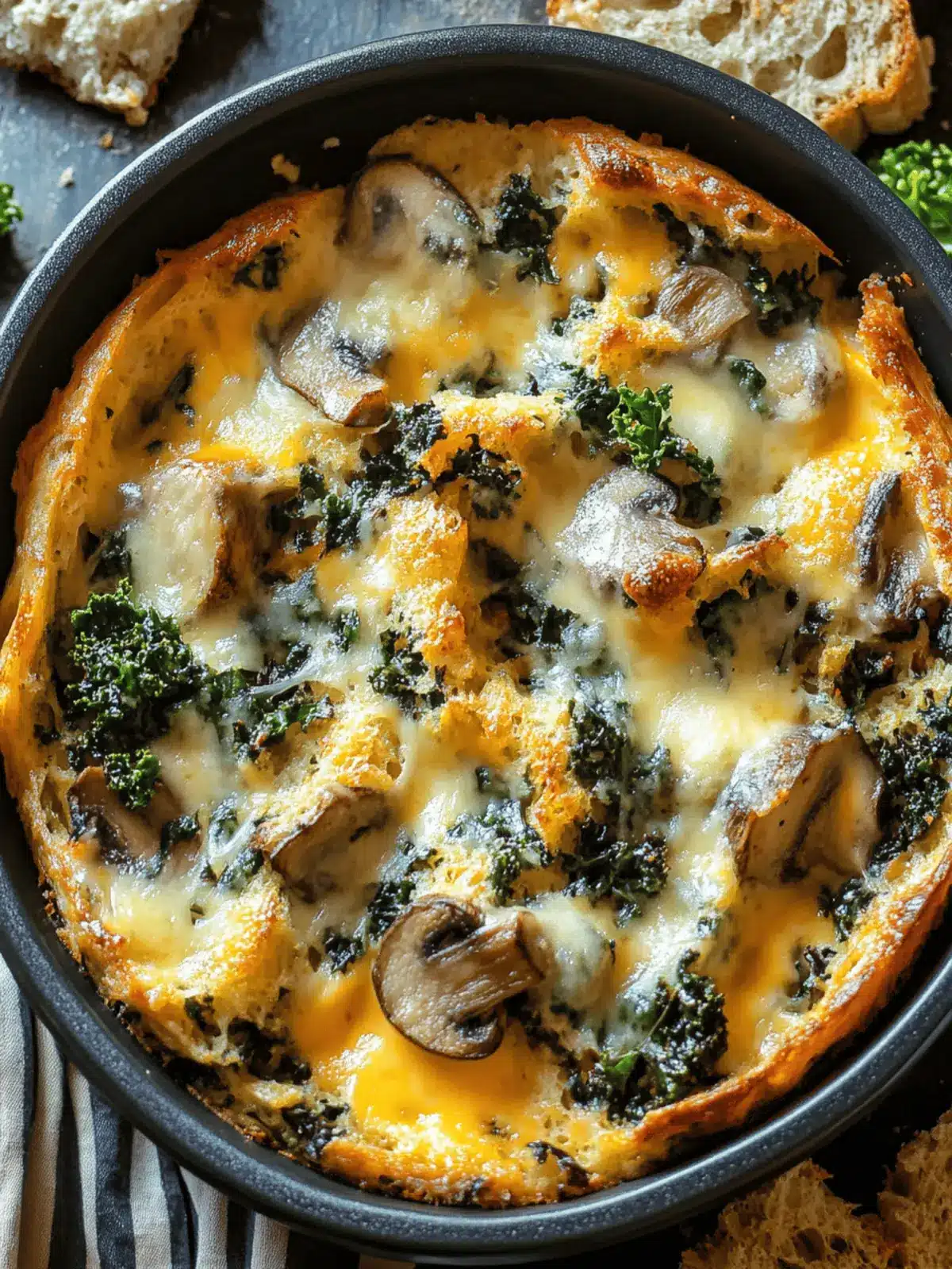 Kale & Mushroom Strata with Cheddar