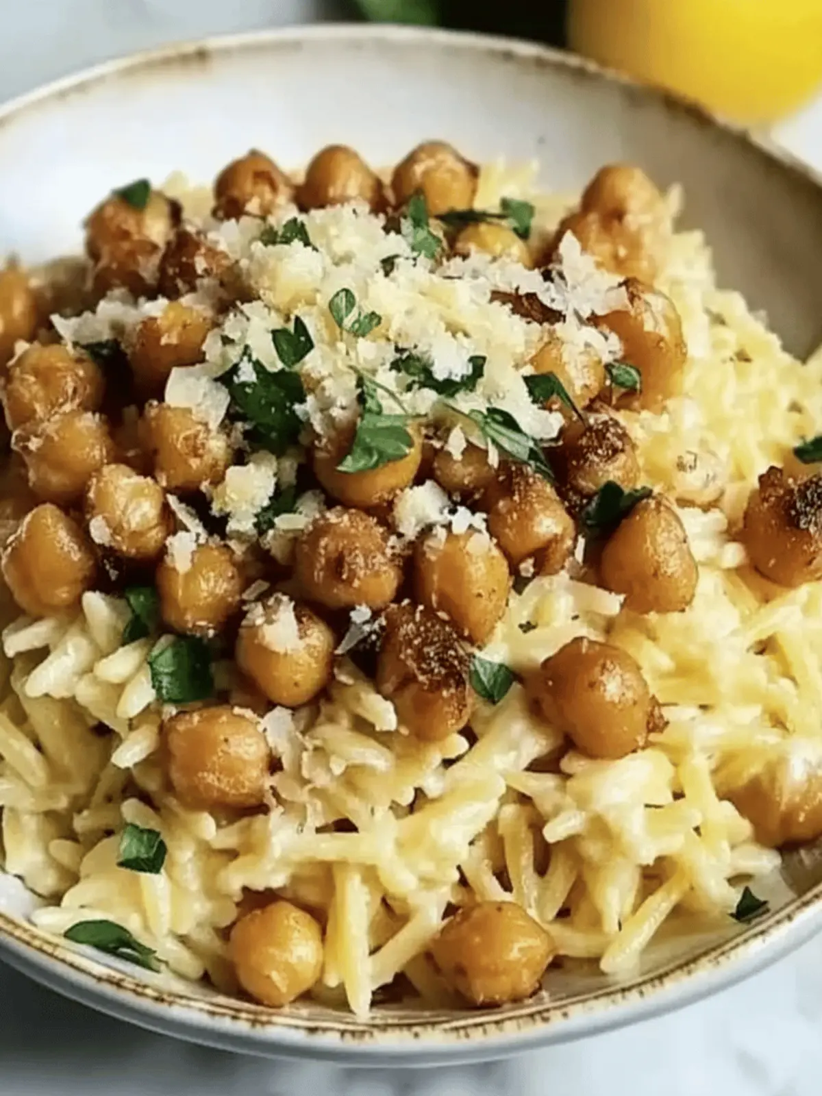 Creamy Lemon Ricotta Orzo with Garlic-Roasted Chickpeas
