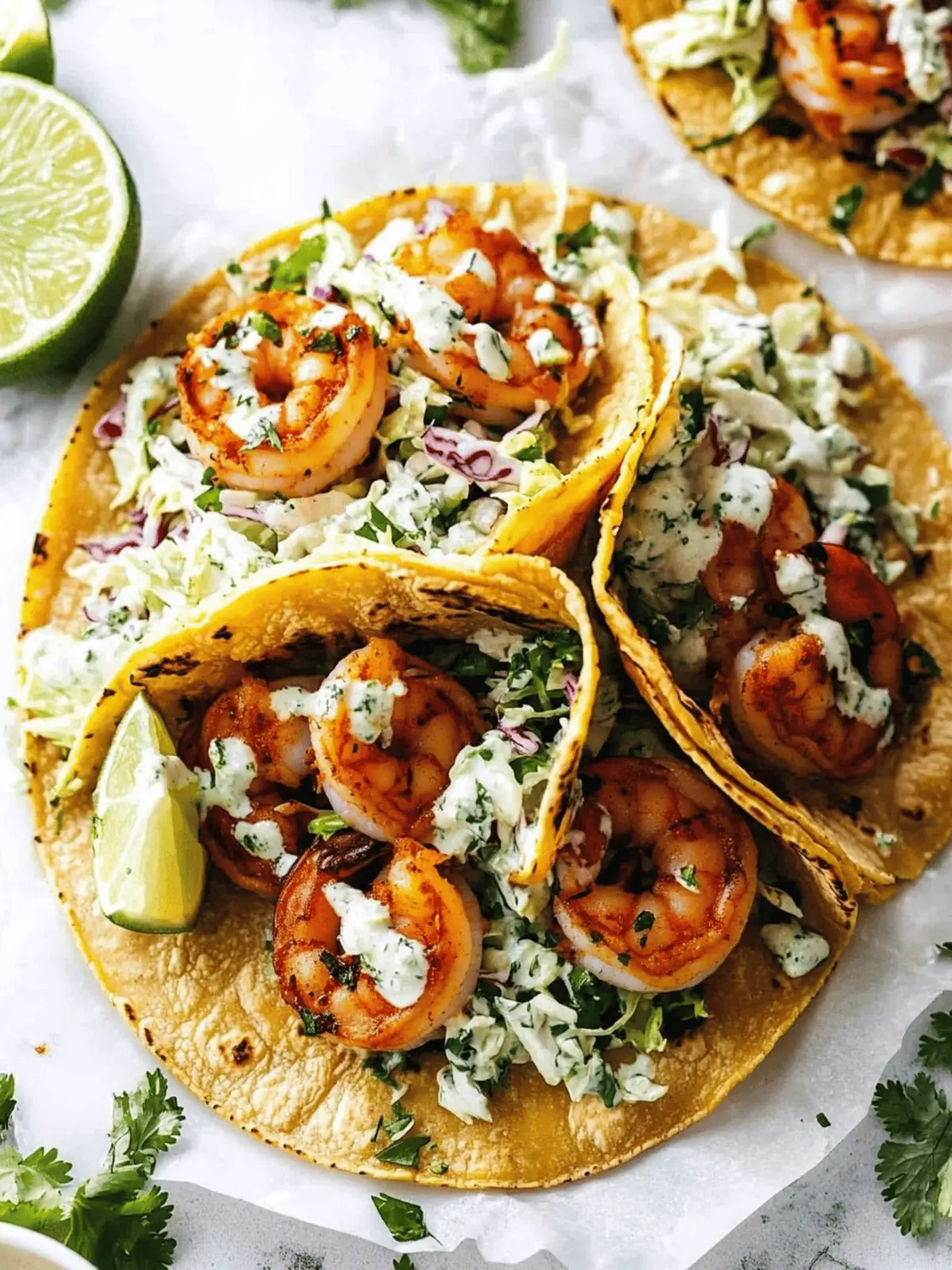 Spicy Shrimp Tacos with Garlic Cilantro Lime Slaw