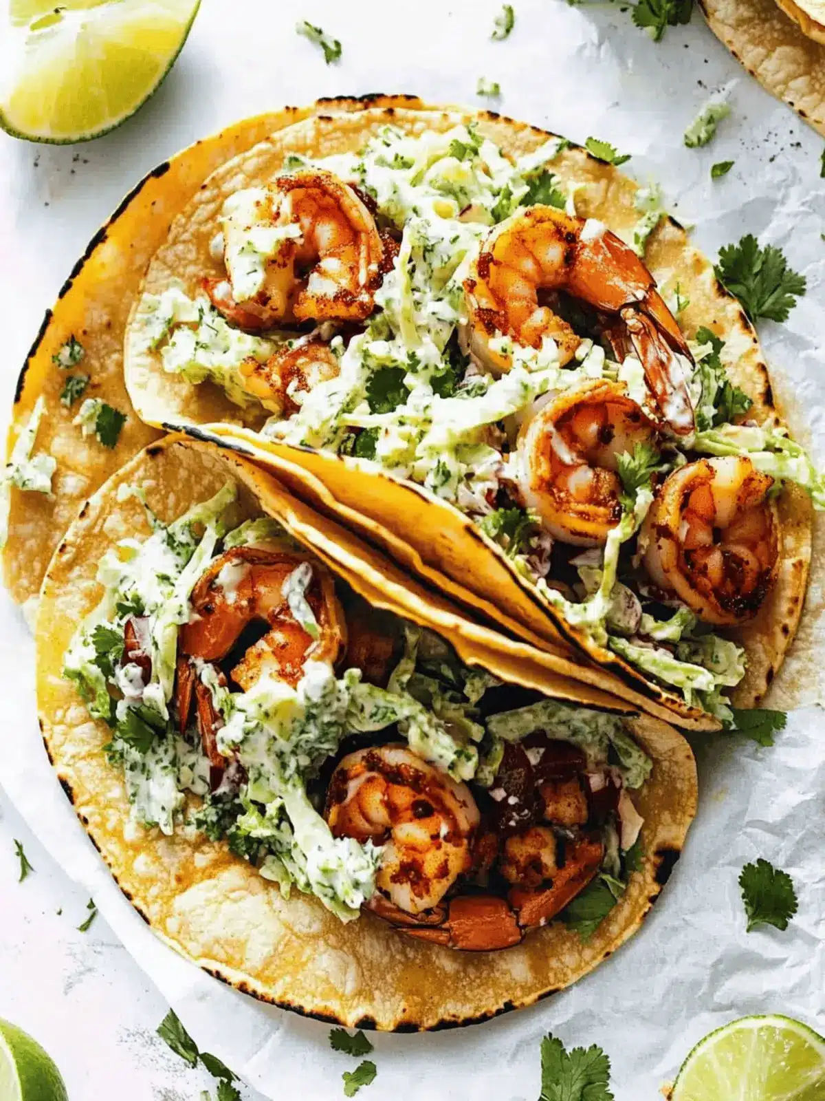 Spicy Shrimp Tacos with Garlic Cilantro Lime Slaw