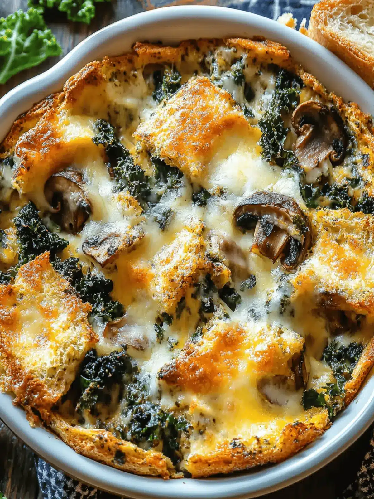 Kale & Mushroom Strata with Cheddar