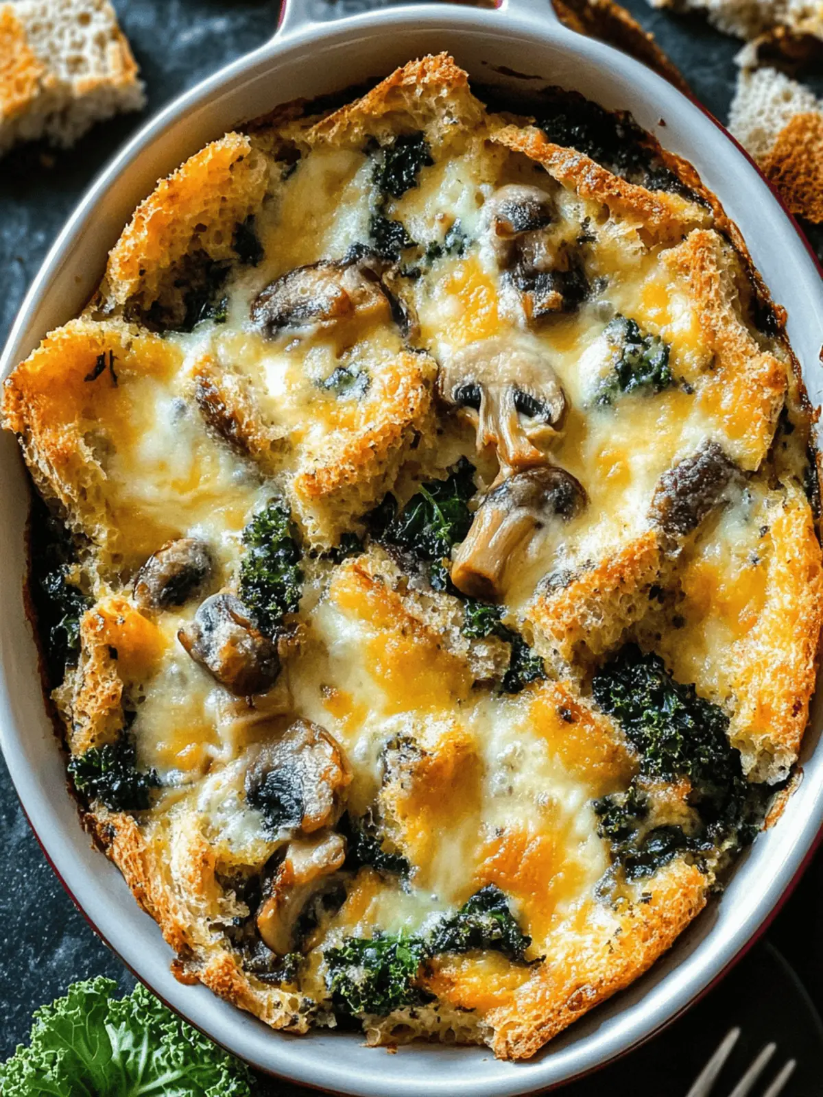 Kale & Mushroom Strata with Cheddar