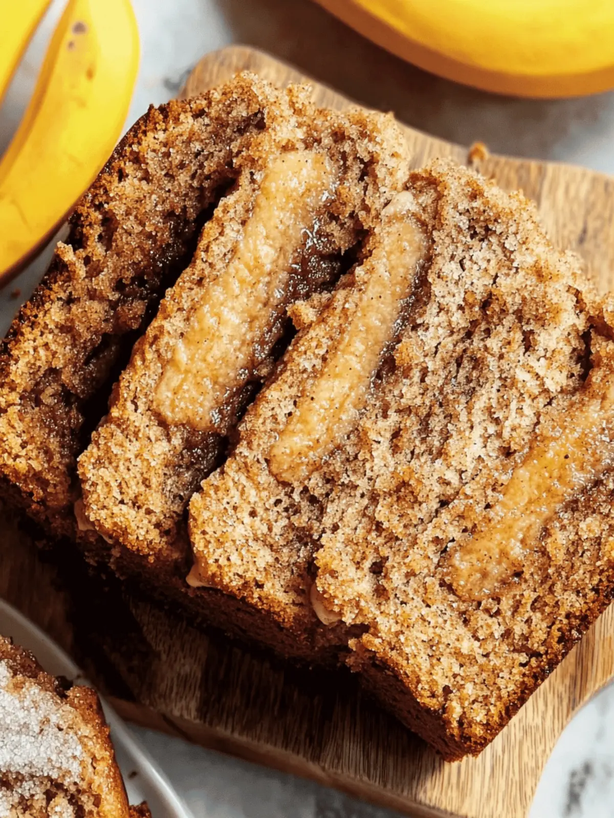 Moist Cinnamon Swirl Banana Bread with Crispy Sugar Crust