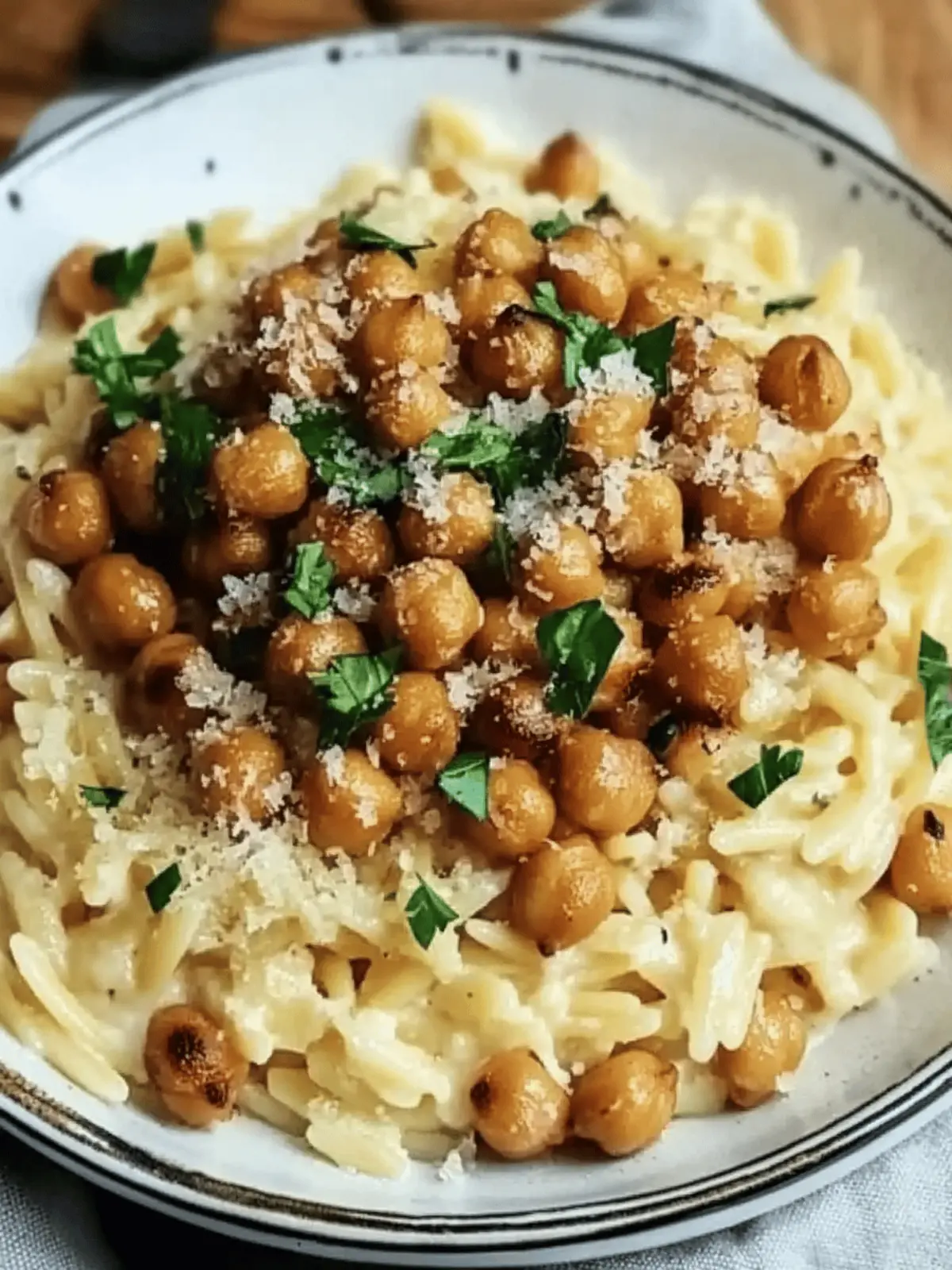 Creamy Lemon Ricotta Orzo with Garlic-Roasted Chickpeas