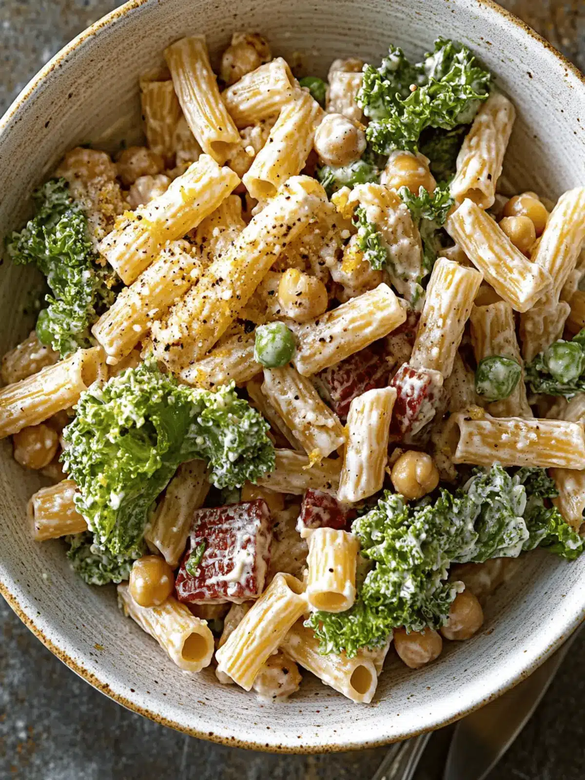 Chickpea Pasta Salad with Lemon-Tahini Dressing