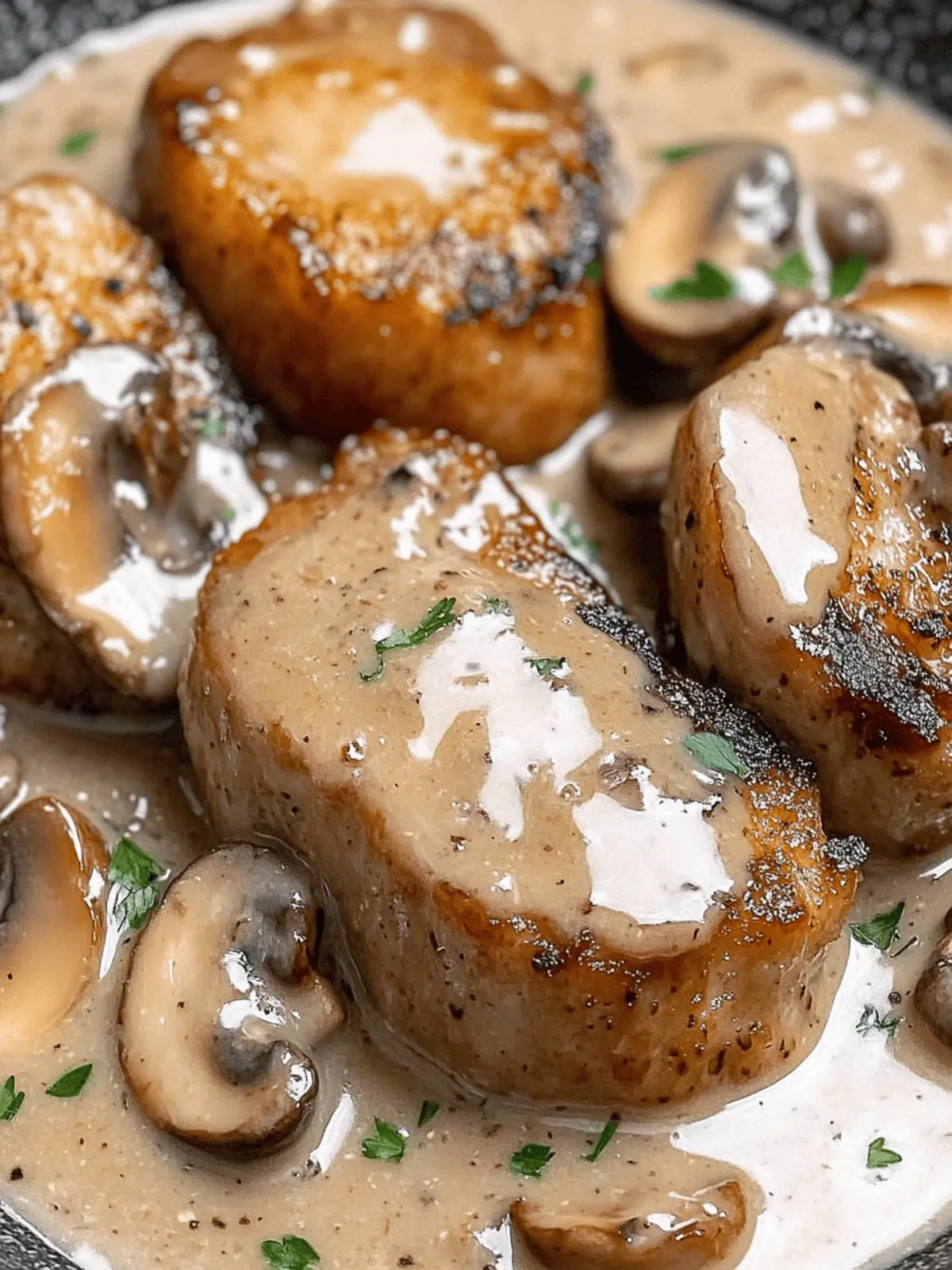 Juicy Pork Chops Bathed in Creamy Garlic Mushroom Gravy