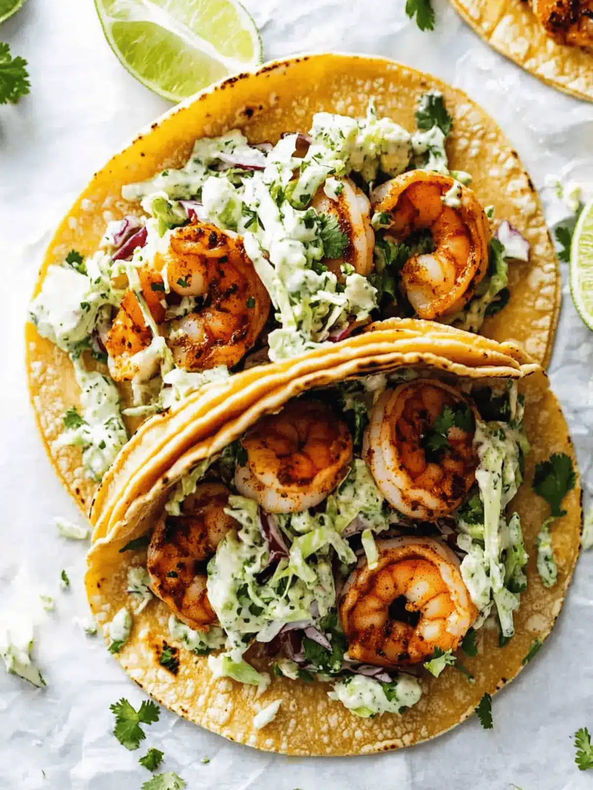 Spicy Shrimp Tacos with Garlic Cilantro Lime Slaw