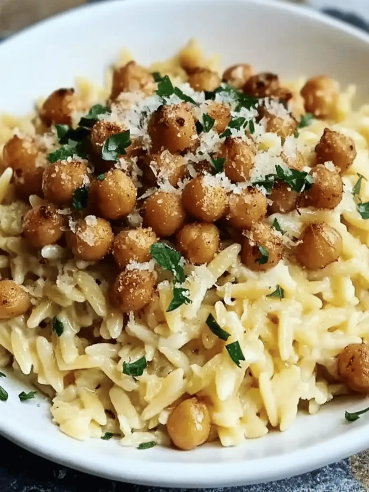Creamy Lemon Ricotta Orzo with Garlic-Roasted Chickpeas