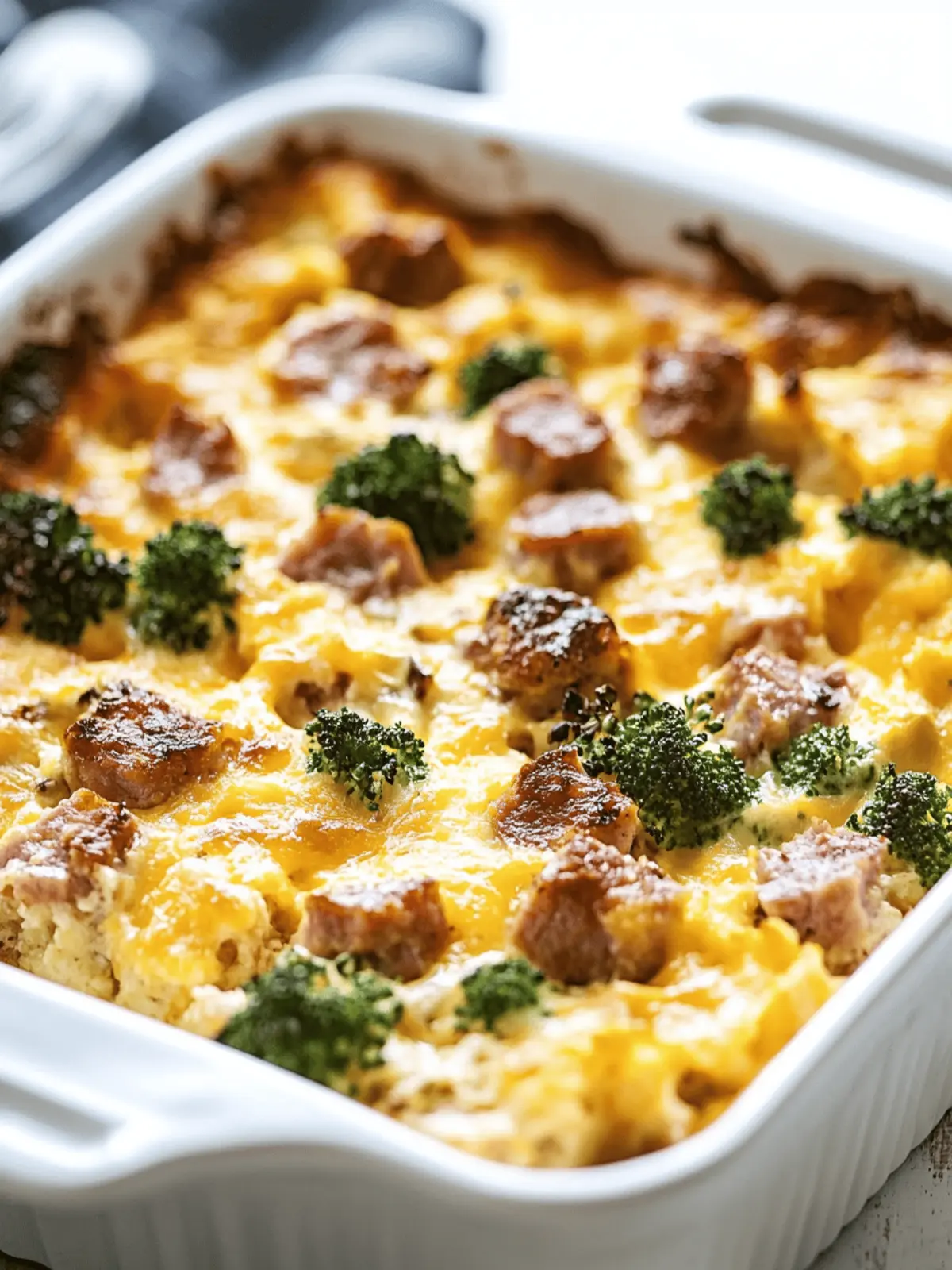 Savory Breakfast Casserole with Veggies, Meats, and Cheese