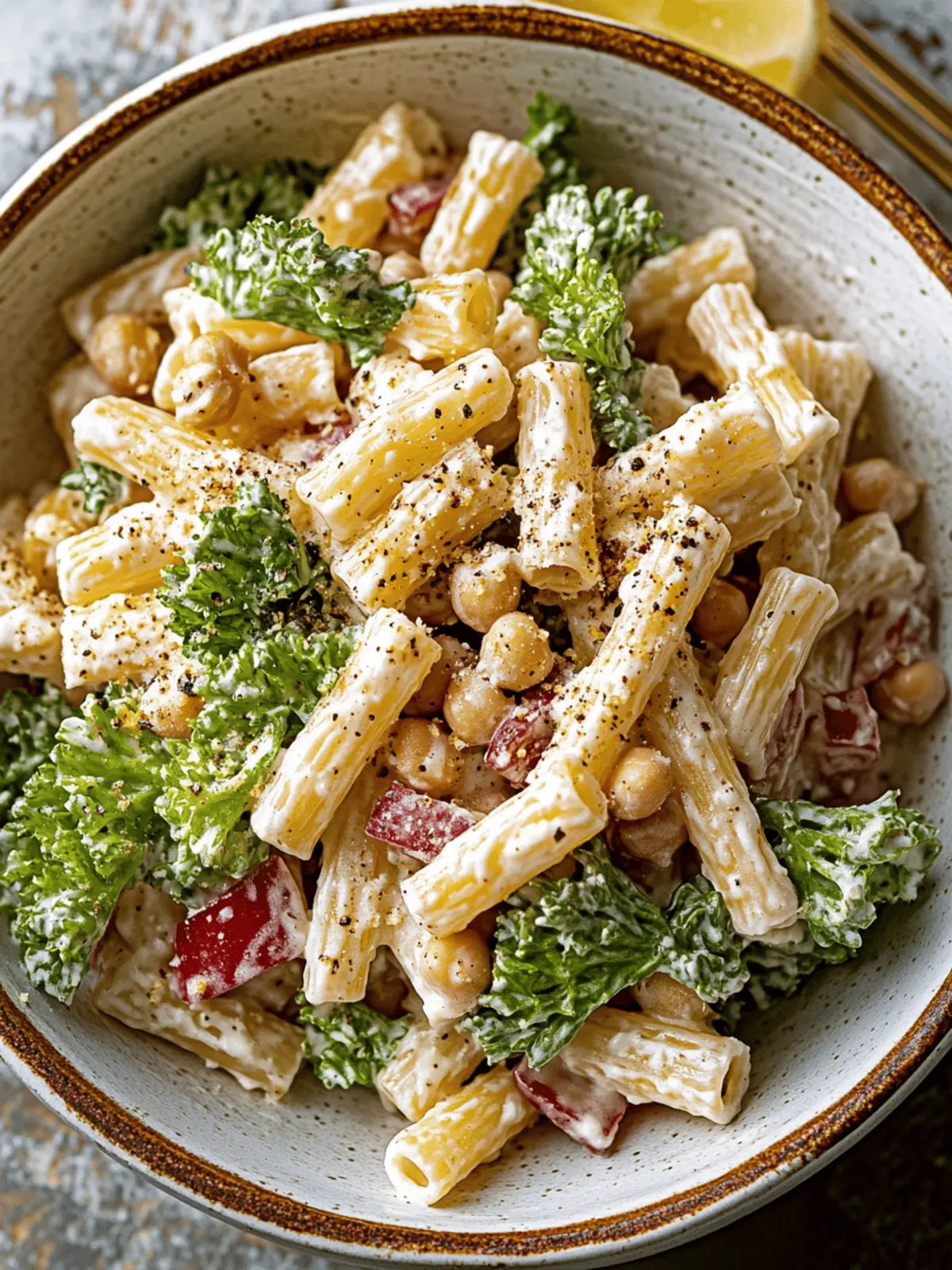Chickpea Pasta Salad with Lemon-Tahini Dressing