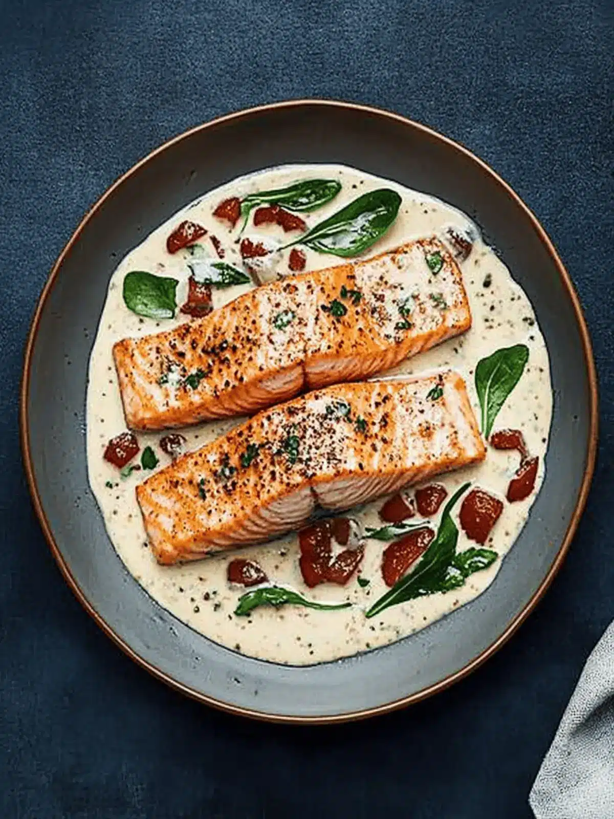 Norwegian salmon with creamy tuscan sauce