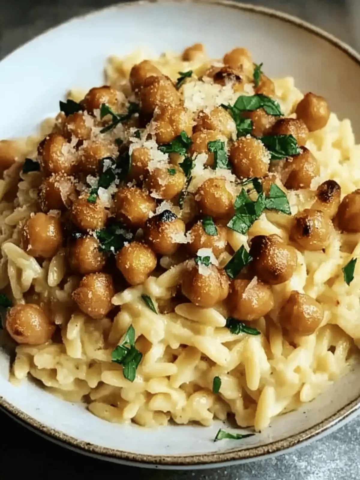 Creamy Lemon Ricotta Orzo with Garlic-Roasted Chickpeas