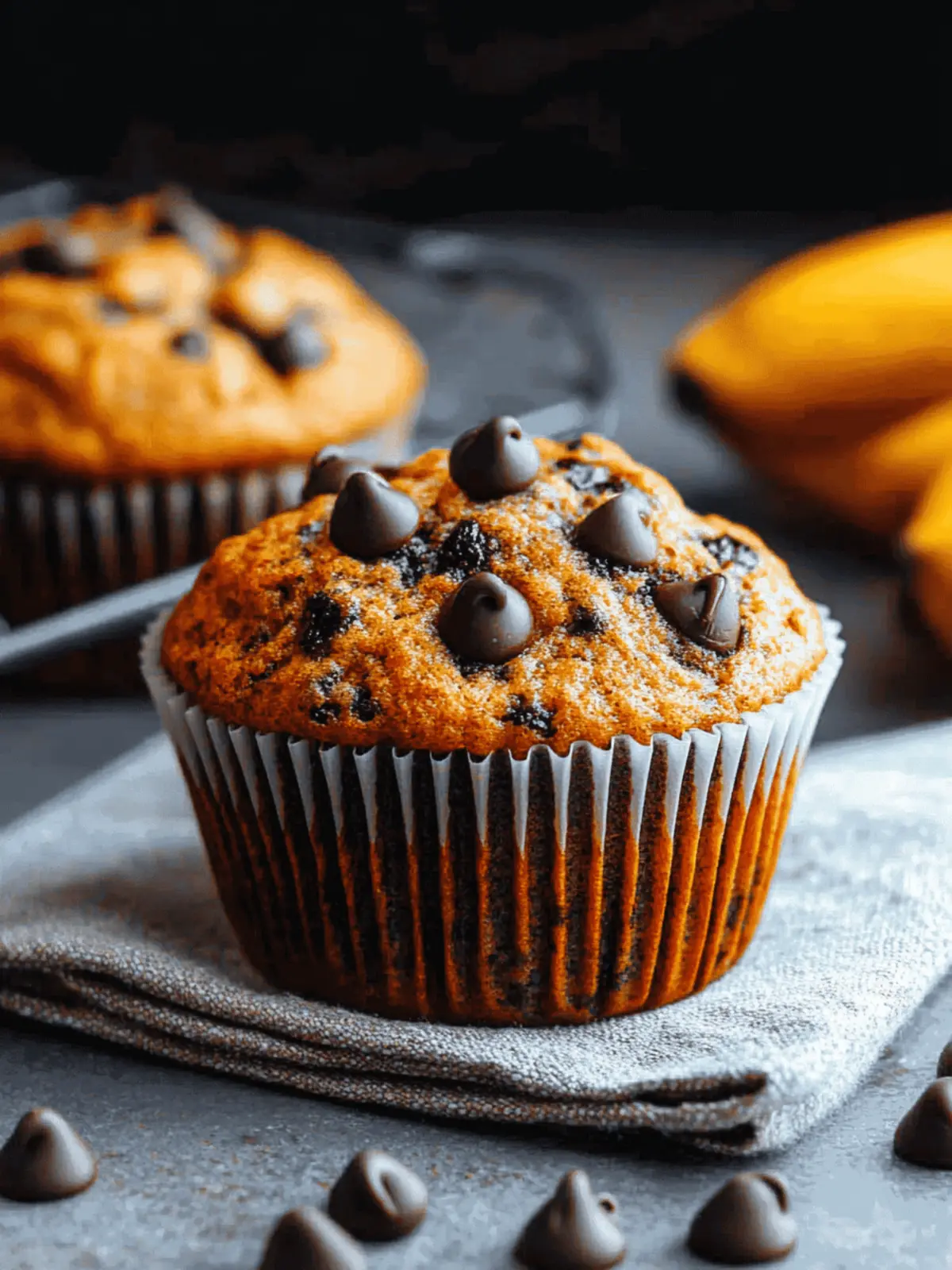 Moist Banana Muffins with Mini Chocolate Chips in Every Bite