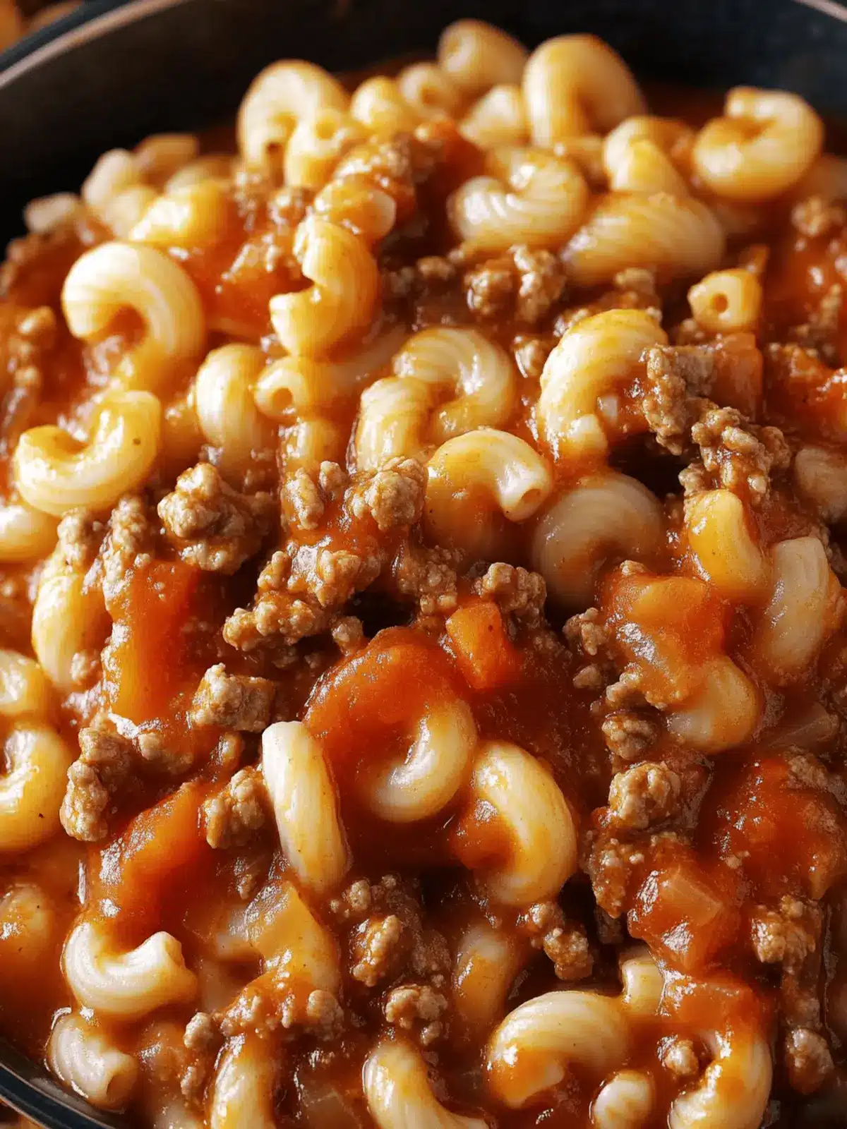Hearty Homestyle American Chop Suey with Tomato Sauce and Elbow Macaroni