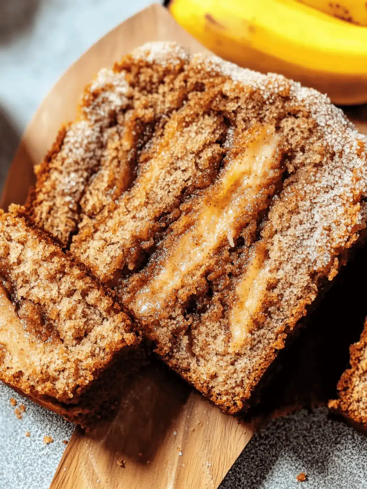 Moist Cinnamon Swirl Banana Bread with Crispy Sugar Crust