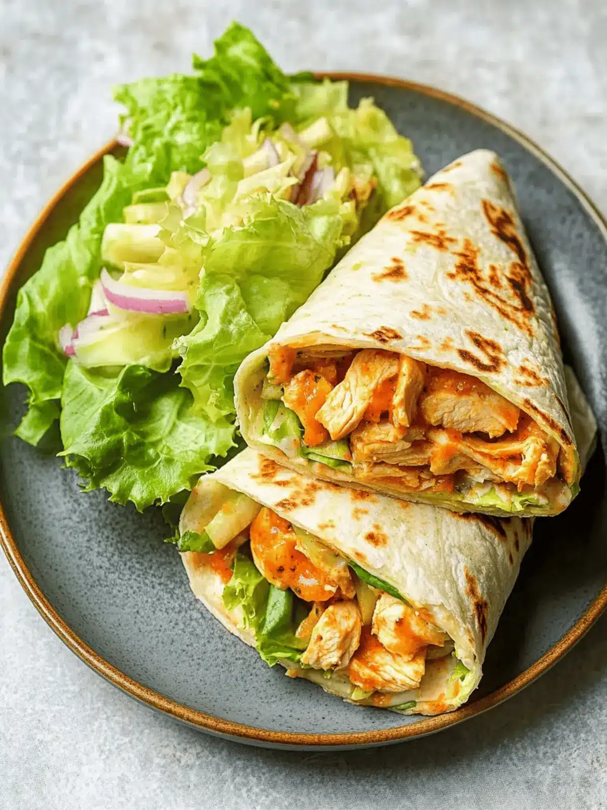 Healthier Buffalo Chicken Caesar Wraps