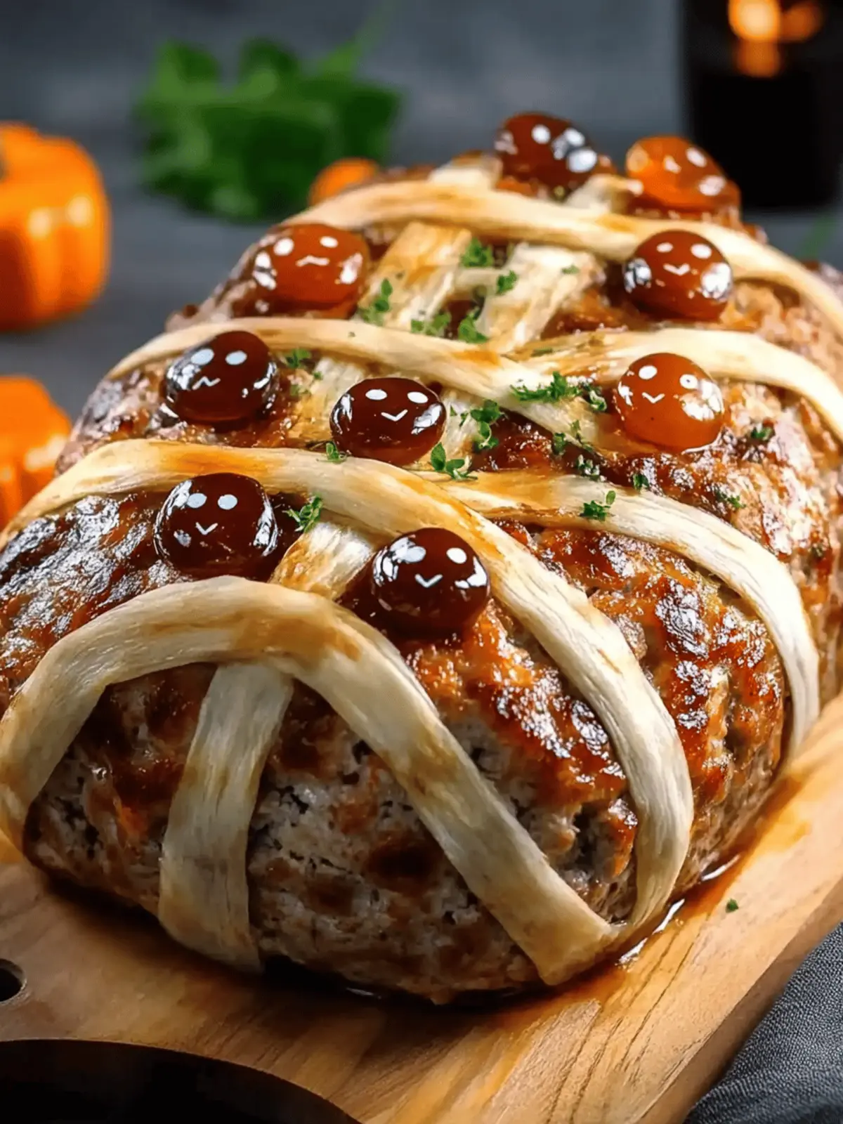 Spooky Mummy Meatloaf Halloween dish