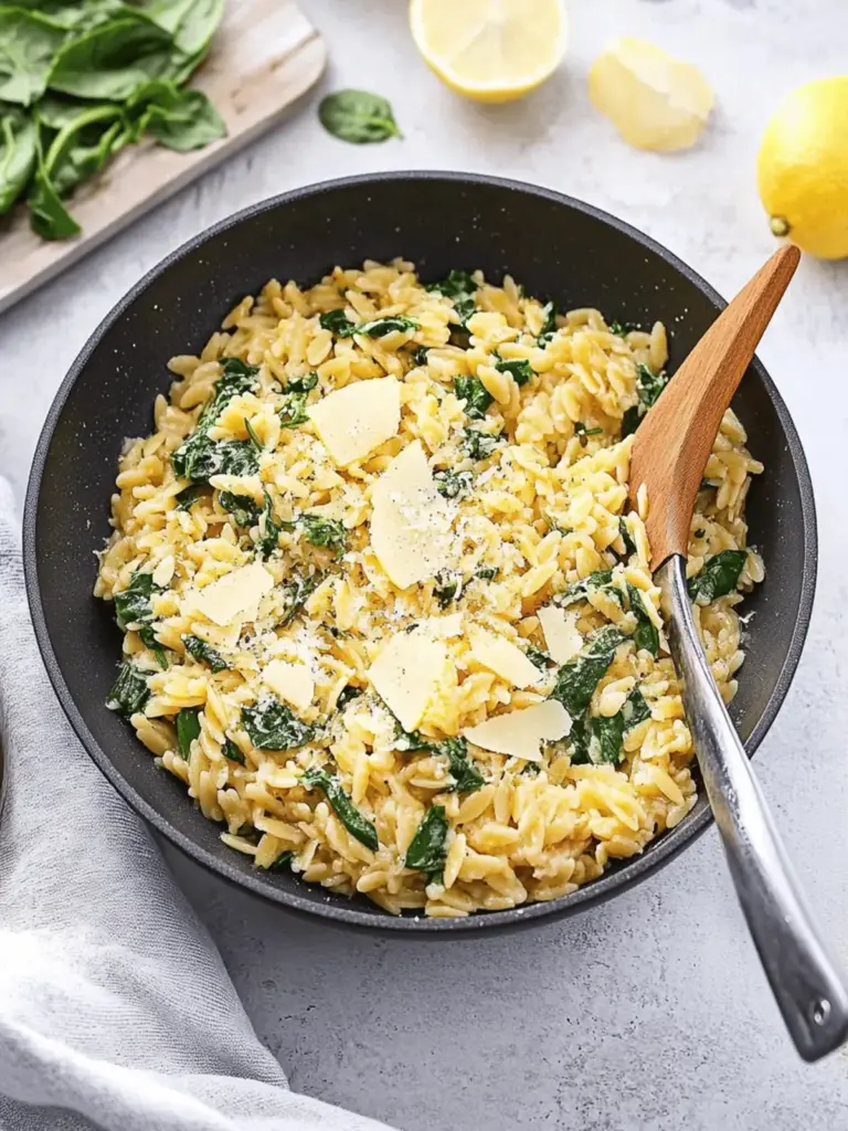 Cheesy Lemon Spinach Orzo