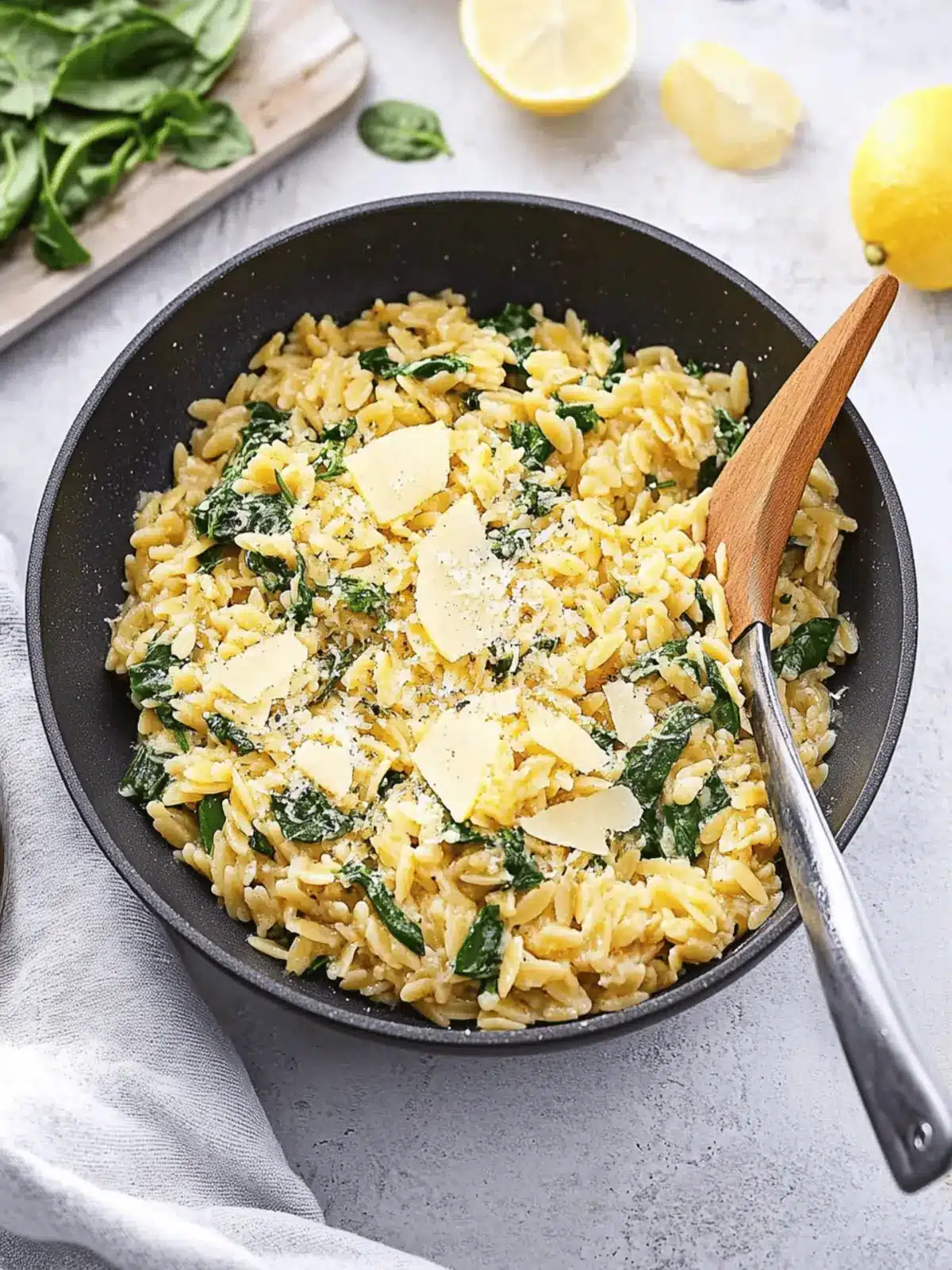 Cheesy Lemon Spinach Orzo