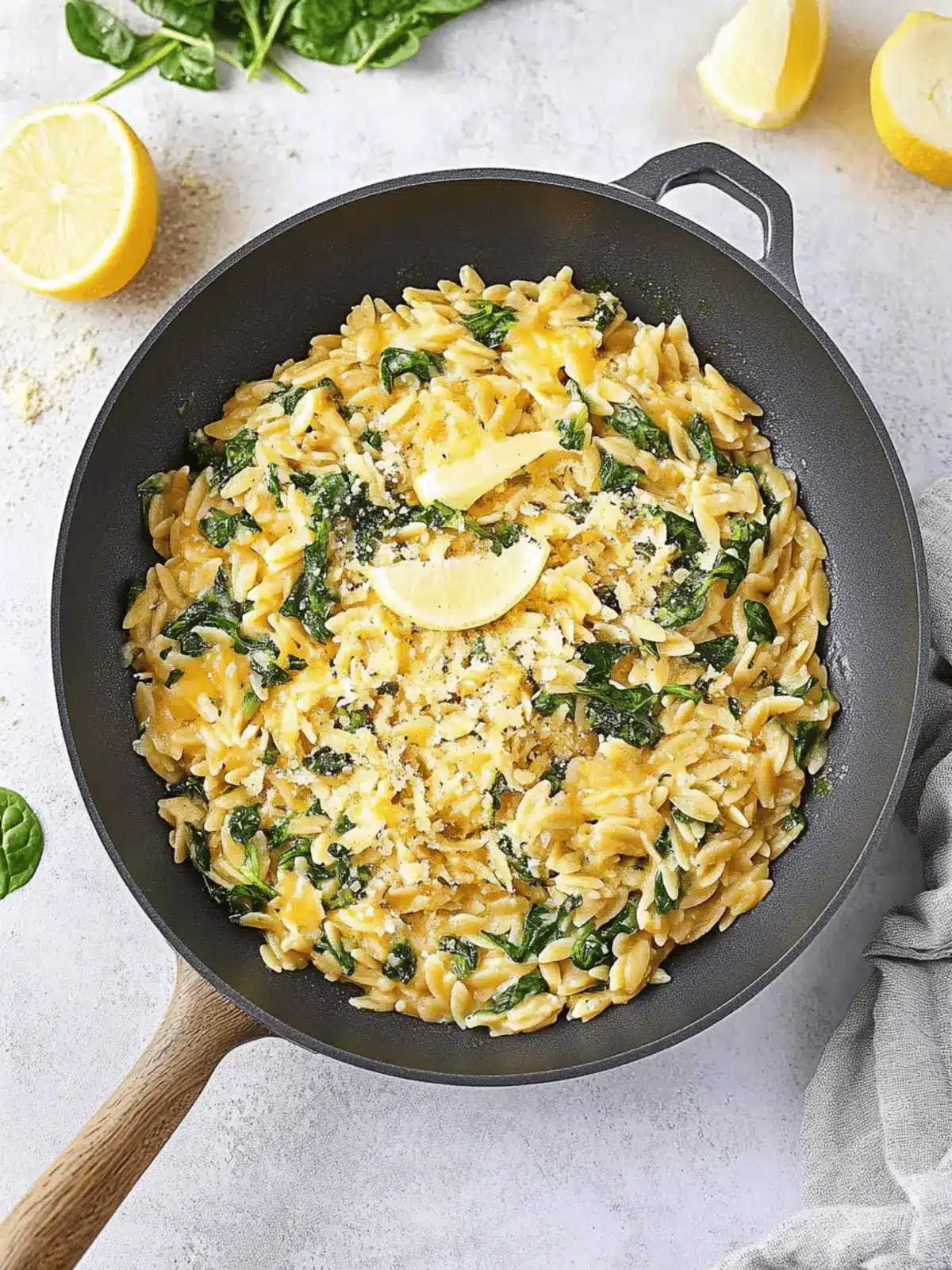 Cheesy Lemon Spinach Orzo