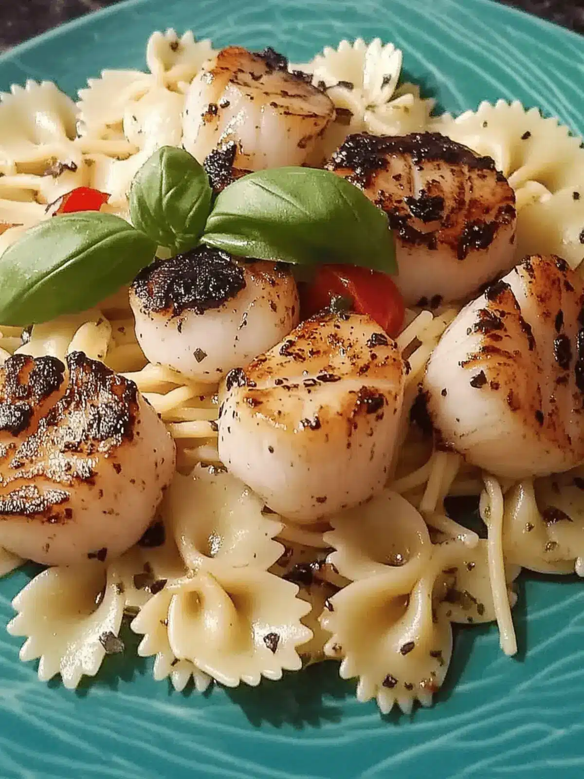 Basil Pan-Seared Scallops over Pasta