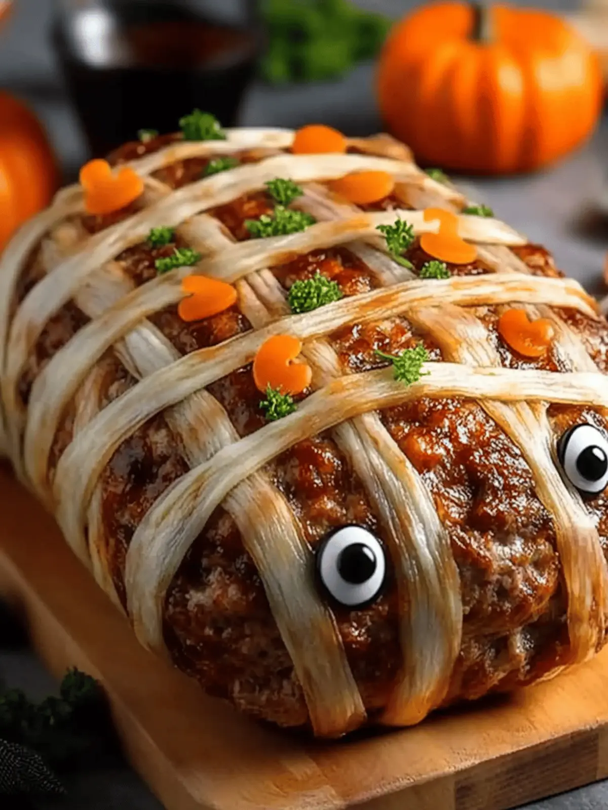 Spooky Mummy Meatloaf Halloween dish