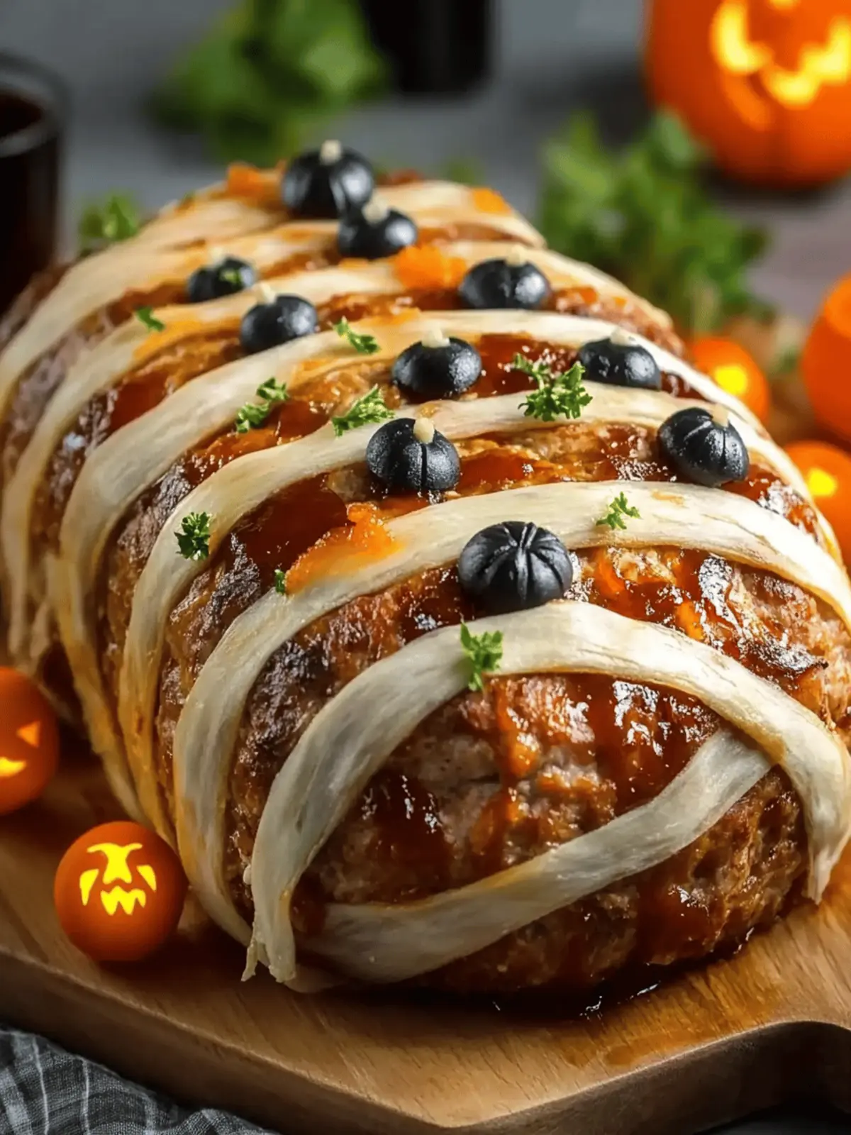 Spooky Mummy Meatloaf Halloween dish