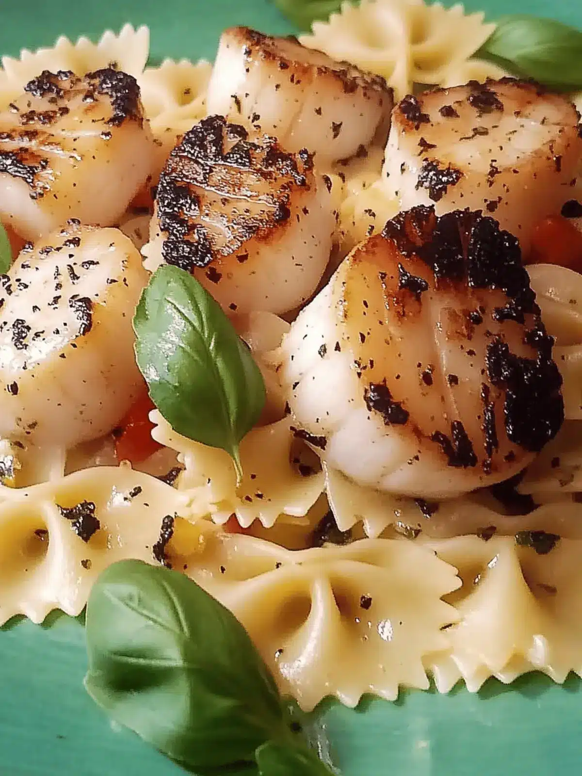 Basil Pan-Seared Scallops over Pasta