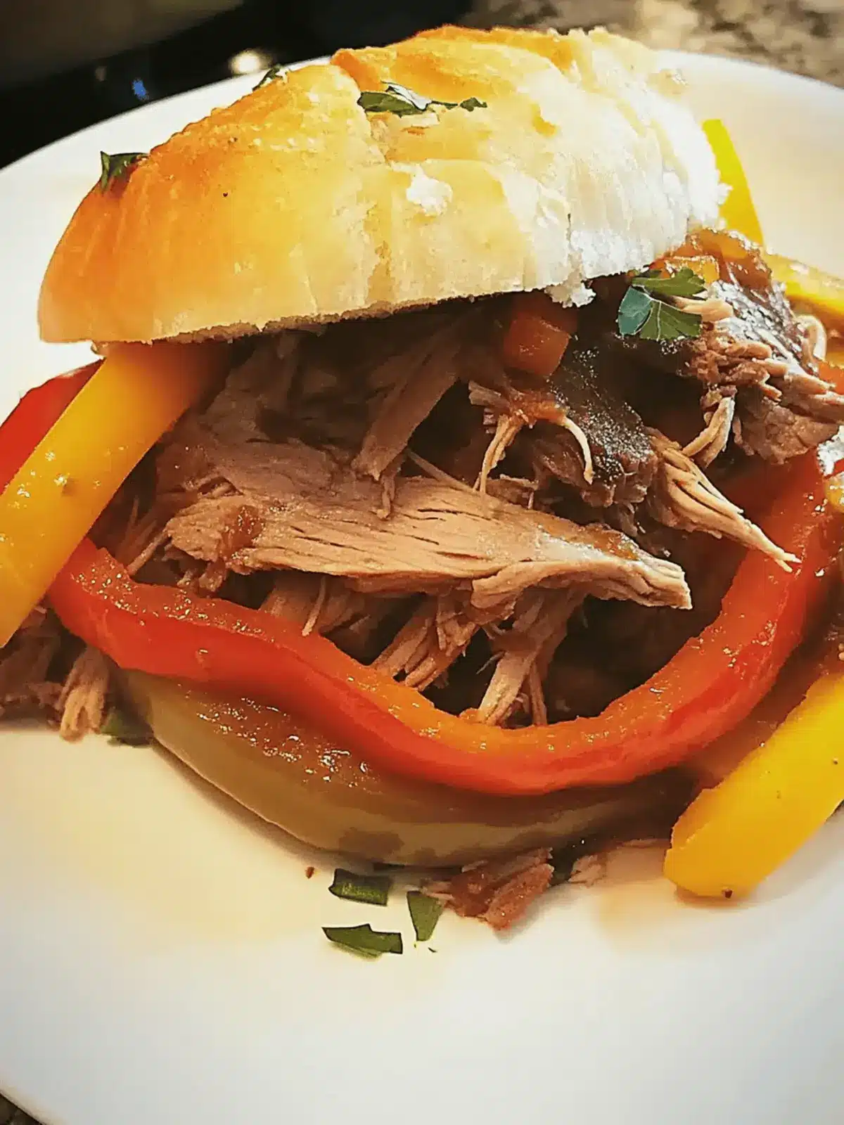 Slow Cooker Italian Chuck Roast with Peppers and Onions