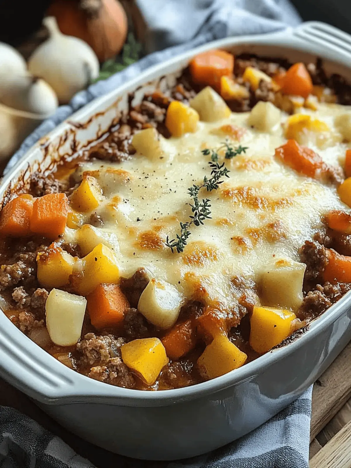 Amish Hamburger with Fall Veggies Bake