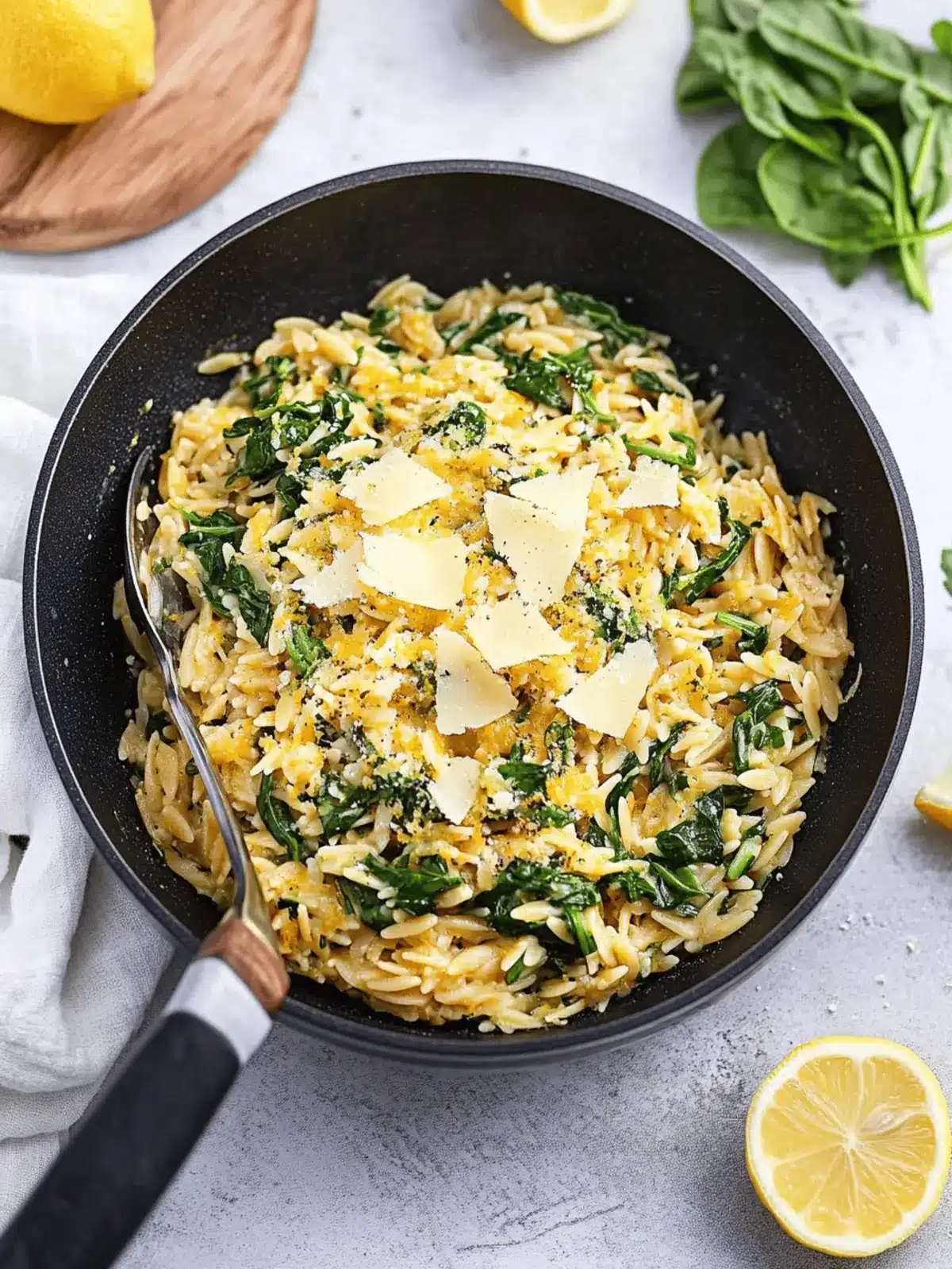 Cheesy Lemon Spinach Orzo